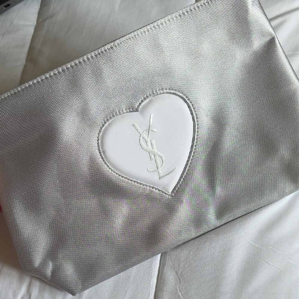 Yves Saint Laurent Silver Cosmetic Bag with Heart Detail